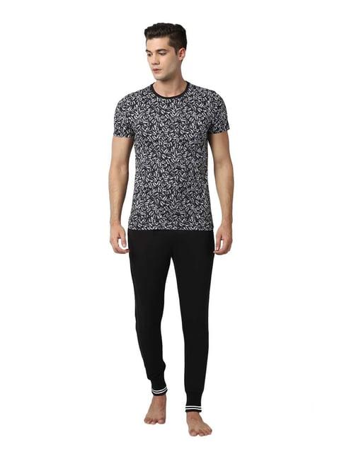 peter england black regular fit t-shirt & joggers set