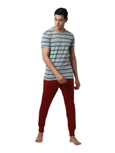 peter england grey & maroon regular fit t-shirt & joggers set