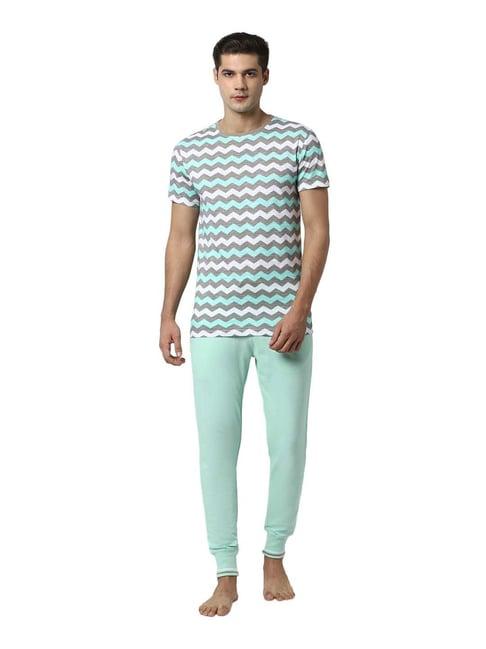 peter england blue regular fit printed t-shirt & joggers set