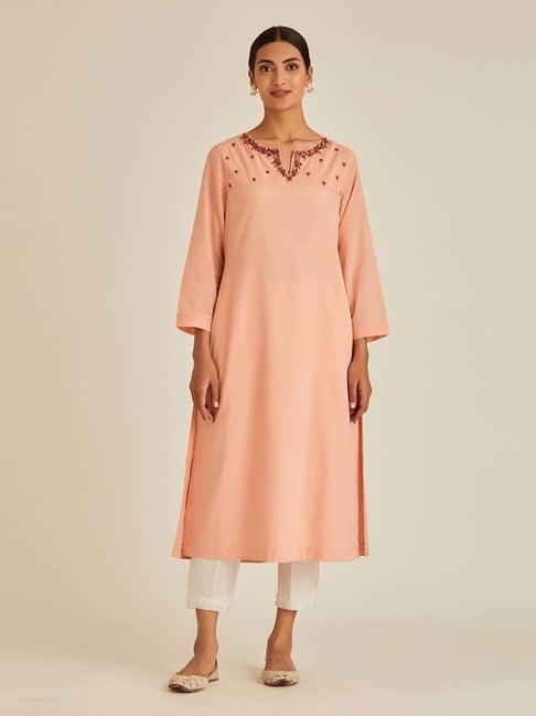 ancestry peach embroidered kurta