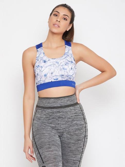 clovia blue & white non wired padded sports bra