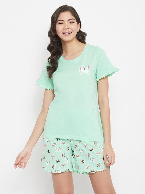 clovia mint printed top with shorts