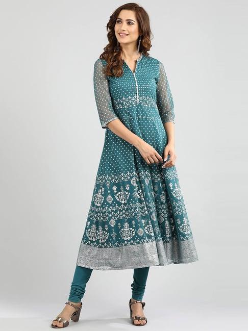 aurelia green printed kurta churidar set with dupatta