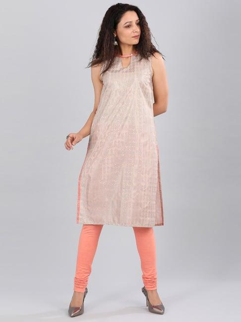 aurelia beige printed straight kurta