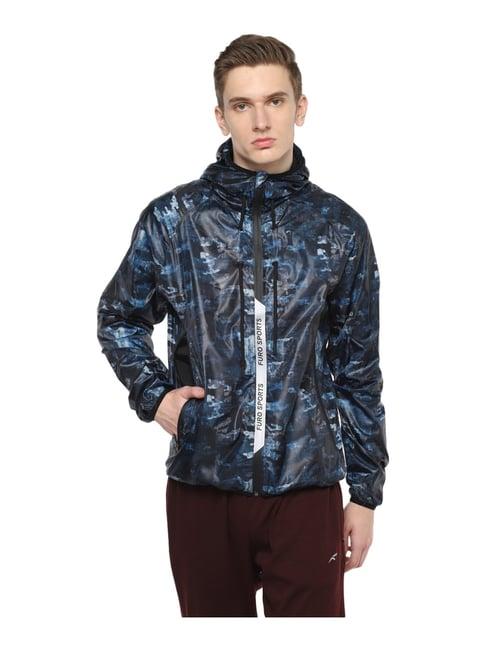 furo by red chief navy comfort fit camouflage hooded jacket