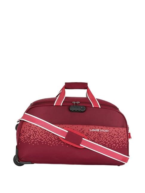 lavie pixel maroon medium duffle trolley bag