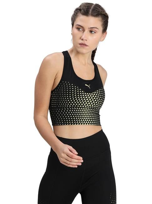 puma black & yellow under wired non padded sports bra