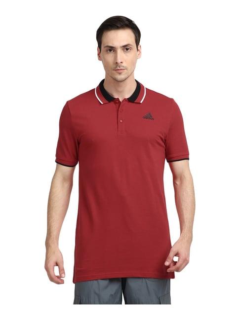 adidas maroon cotton regular fit polo t-shirt