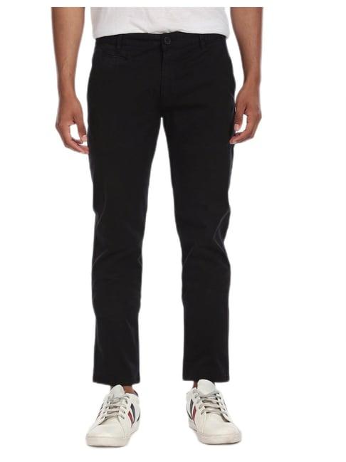 aeropostale black flat front solid casual trousers