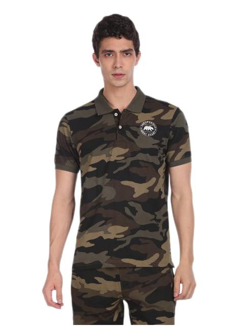 aeropostale olive cotton camouflage print polo shirt