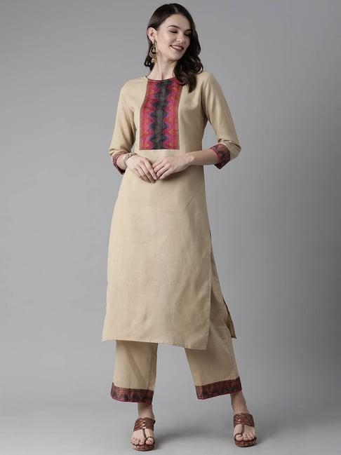 indo era khaki kurta & palazzo set