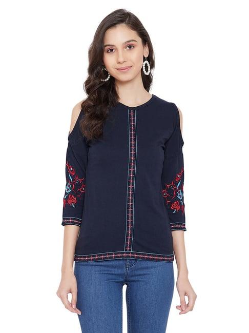 hypernation navy embroidered top