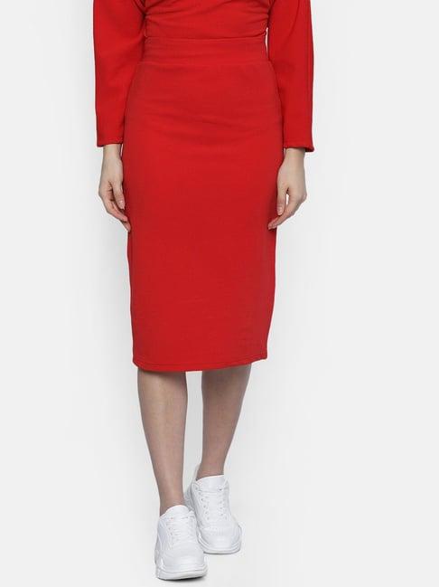 isu red midi skirt