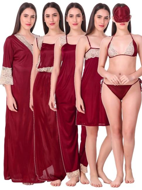 n-gal maroon lace 8 piece nighty