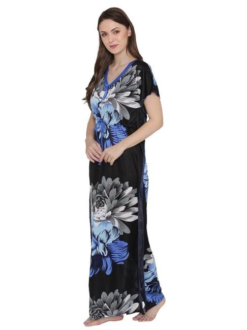 n-gal blue & black floral print nighty