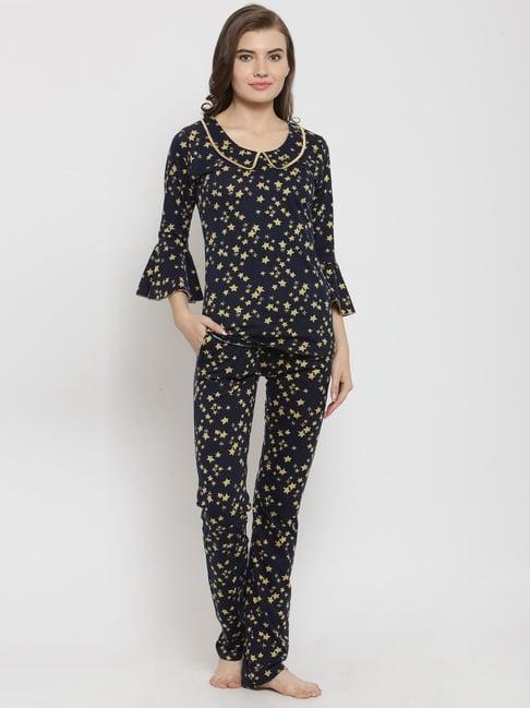 claura navy printed top with pyjamas