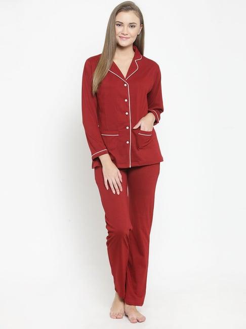 claura maroon shirt with pyjamas