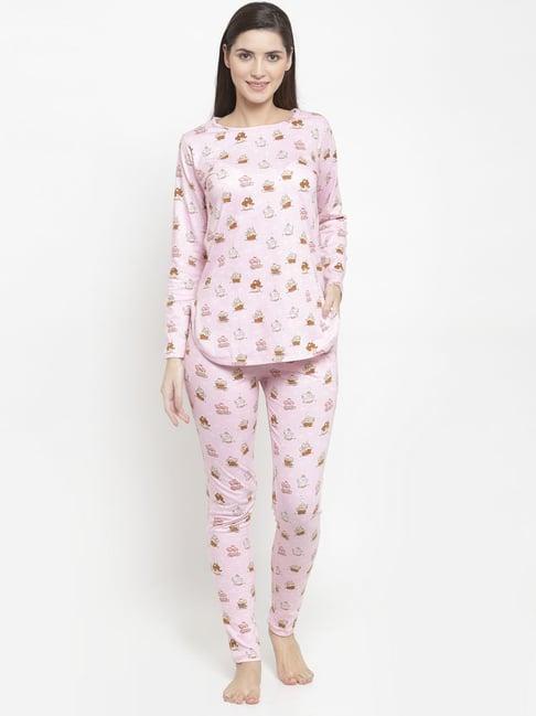 claura pink printed top with pyjamas