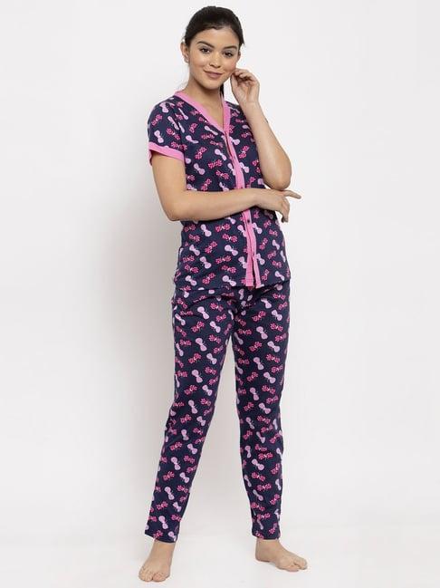 claura blue printed shirt with pyjamas