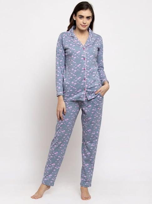 claura grey printed shirt with pyjamas