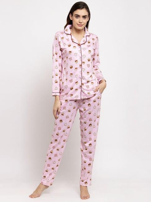 claura pink printed shirt with pyjamas