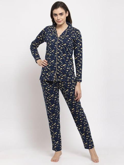 claura navy printed shirt with pyjamas