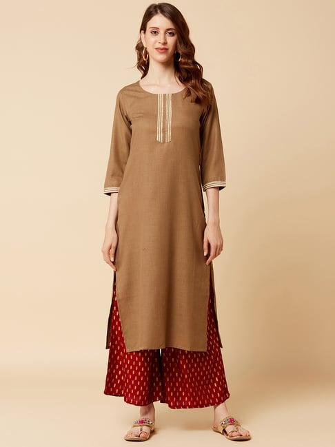 ksut khaki kurta & palazzo set