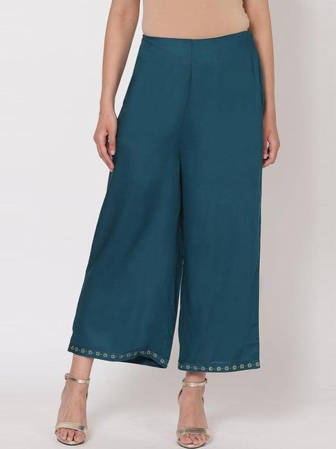 rangriti teal blue regular fit palazzos