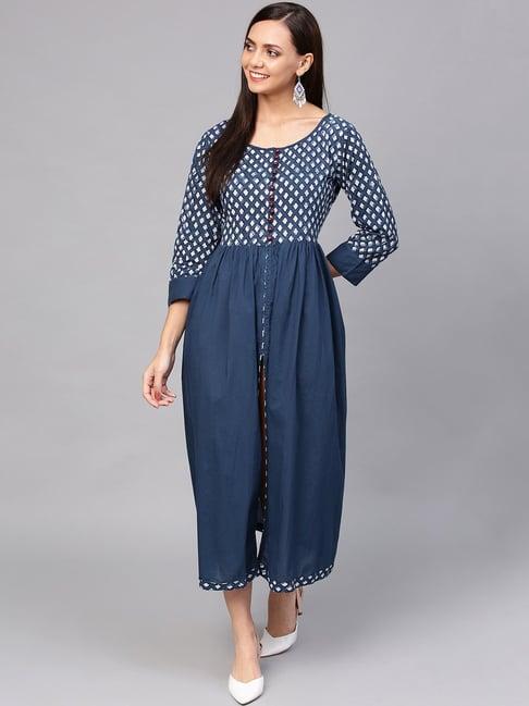 geroo jaipur blue printed a-line dress