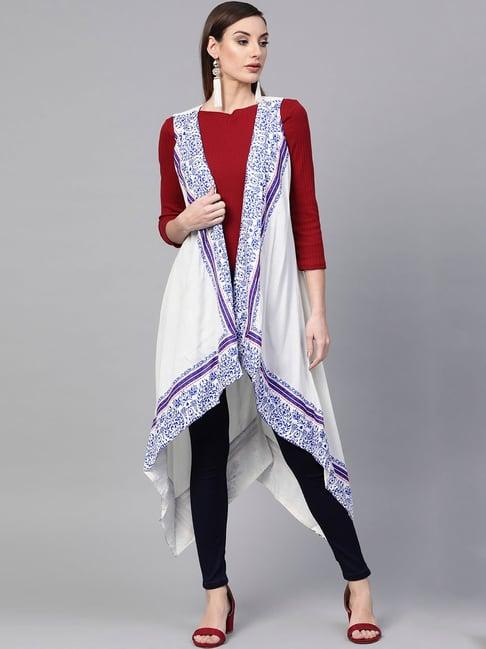 geroo jaipur white printed long shrug