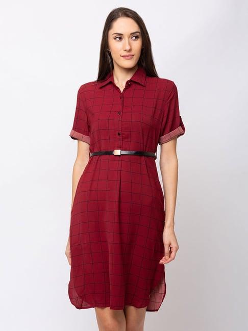 sheczzar maroon checks dress