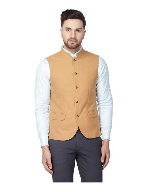 blackberrys yellow printed slim fit waistcoat