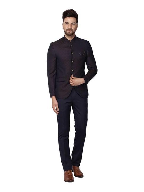 blackberrys brown slim fit full sleeves suit