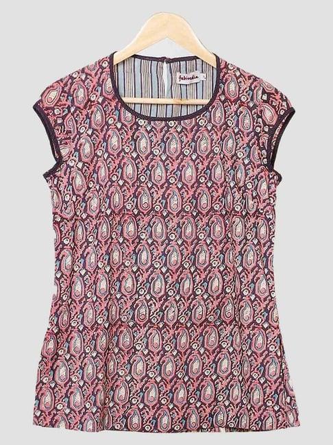 fabindia purple & pink cotton printed top