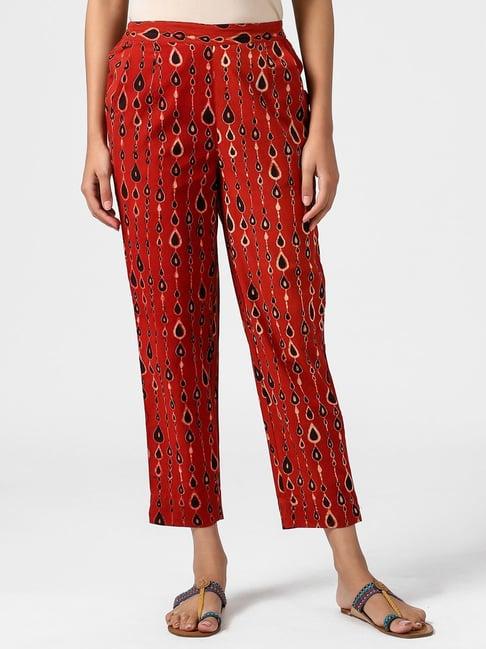 fabindia orange cotton printed pants