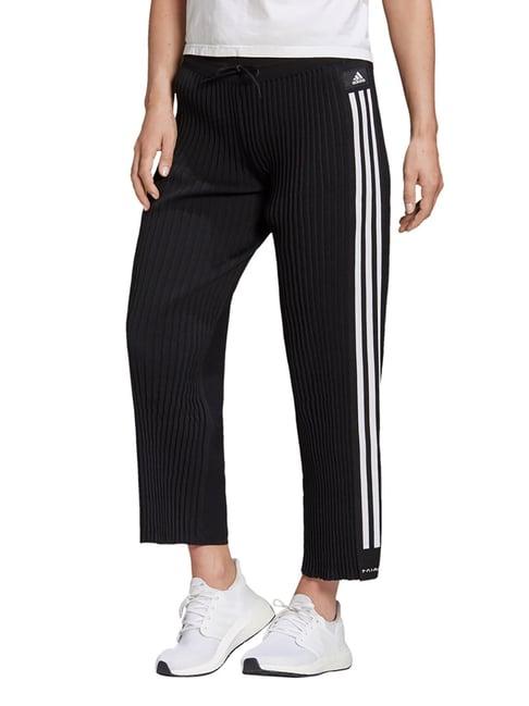 adidas black striped regular fit w knit pt trackpants