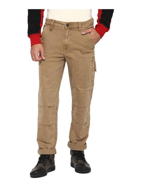 royal enfield beige cotton regular fit cargos