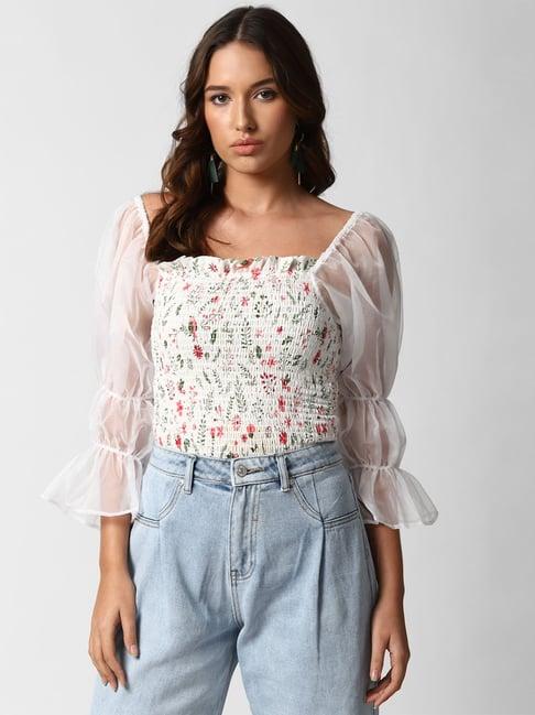 forever 21 off white floral print top