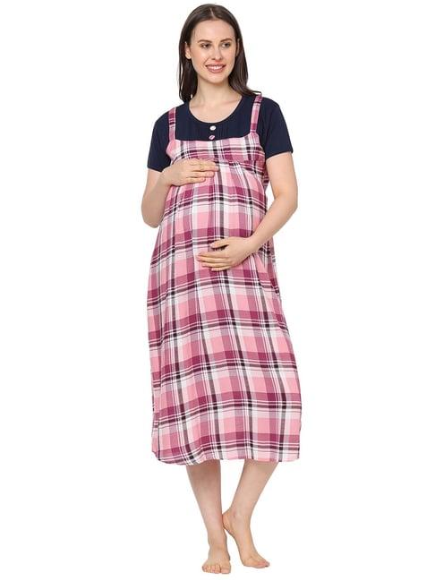 sweet dreams pink checks maternity night dress