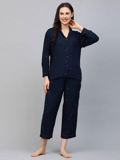 chemistry navy embroidered shirt with pyjamas