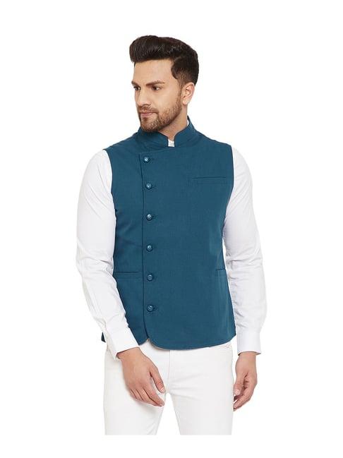 hypernation teal regular fit waistcoat