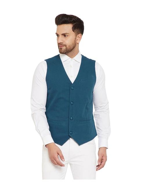 hypernation teal regular fit waistcoat