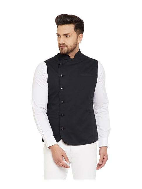 hypernation black regular fit waistcoat