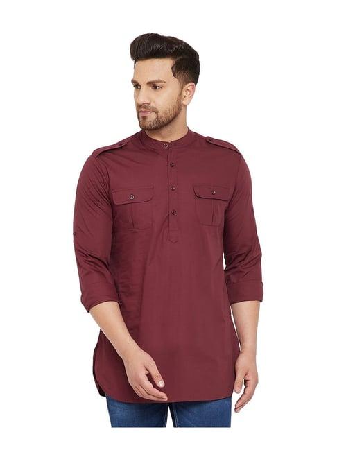 hypernation maroon regular fit short kurta