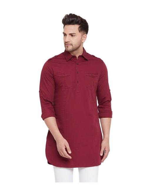 hypernation maroon regular fit pathani kurta