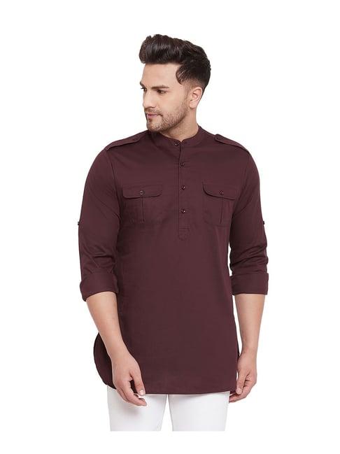 hypernation brown regular fit short kurta