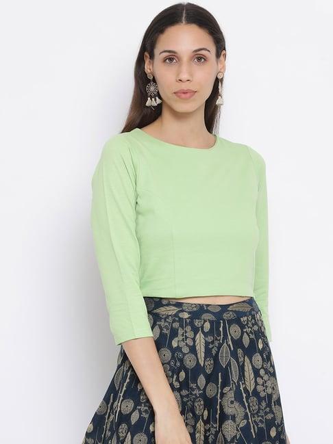 span light green round neck crop top