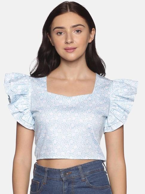 isu blue printed crop top