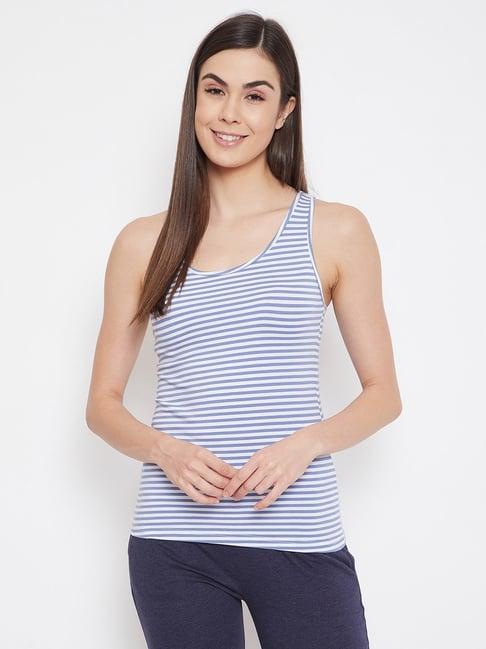 clovia blue & white striped tank top