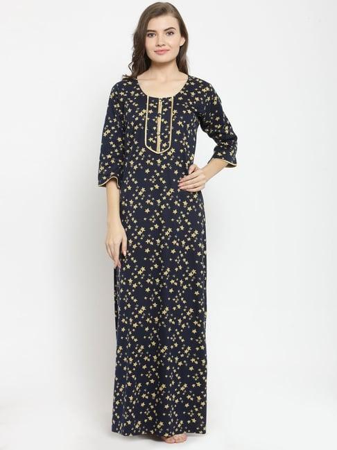 claura navy printed nighty